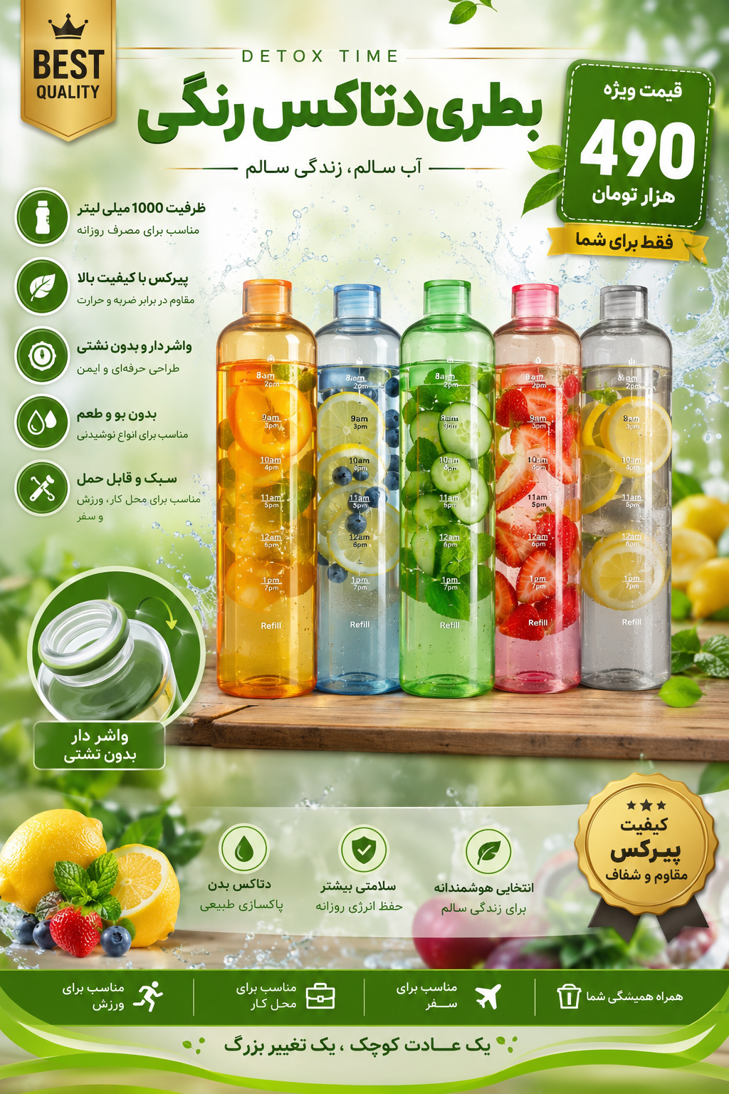 بطری دتاکس ۱۰۰۰ میل رنگی